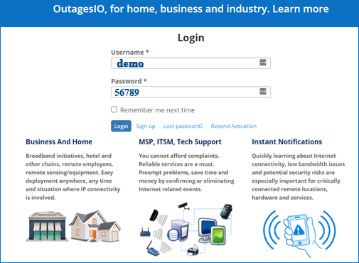 Try OutagesIO demo of Internet outage monitoring