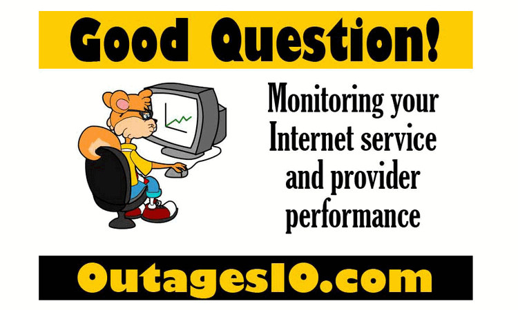 Theo, the squirrel sitting at his PC, using OutagesIO.com to monitor his Internet and provider